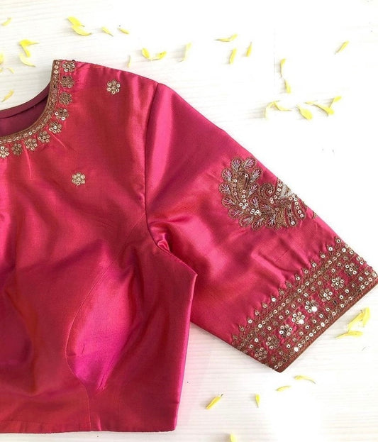 Pink Ready Made Embroidery Blouse