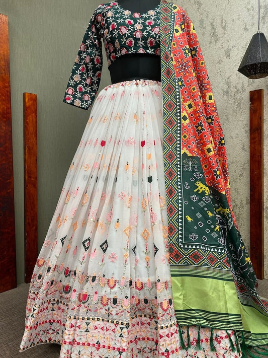 Georgette Heavy Sequence Cotton Thread Embroidery Work Lehenga Choli