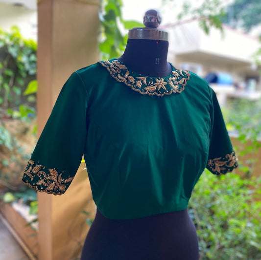 Green Collar Embroidery Blouse