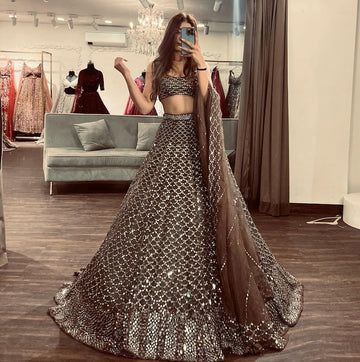Chocolate Brown Sequin Lehenga Set