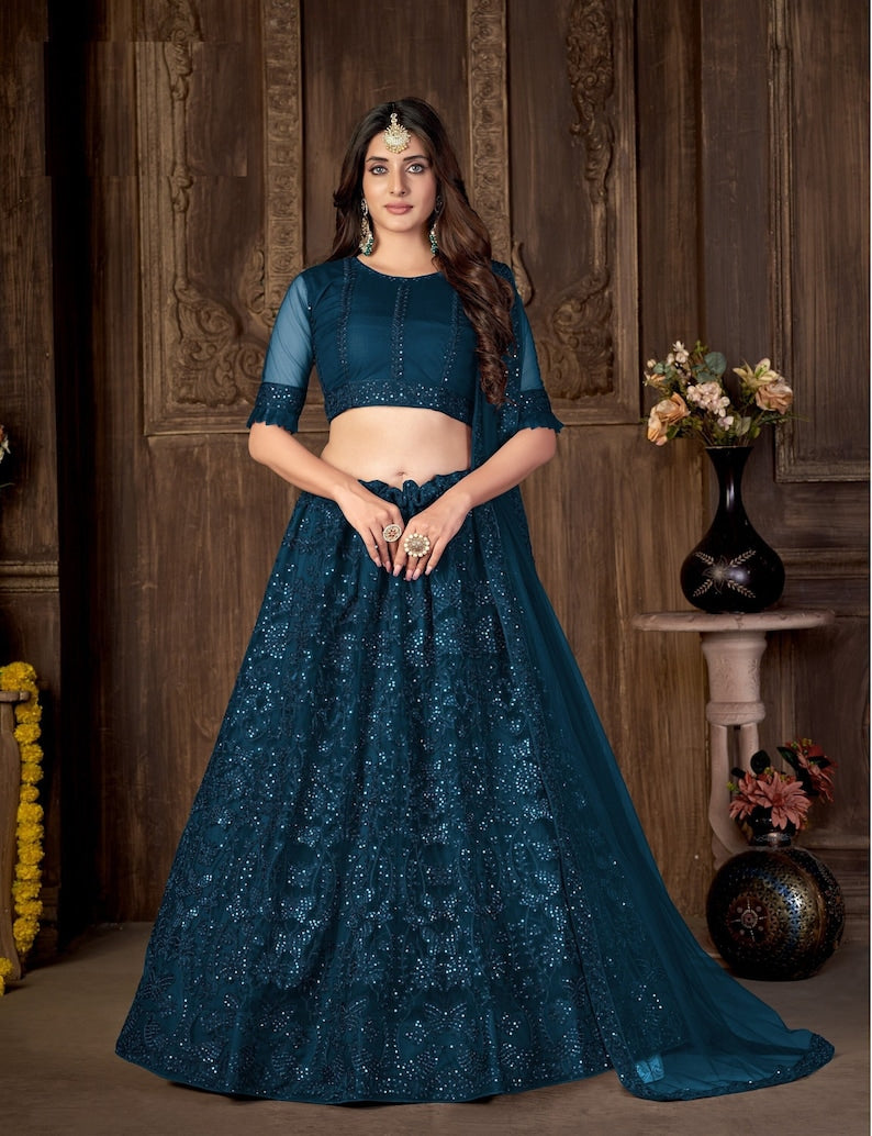 Bridesmaids Wear Heavy Net Lehenga Choli With Dupatta Indian Wedding And Reception Party Wear Beautiful Festival Wear Lehenga Choli