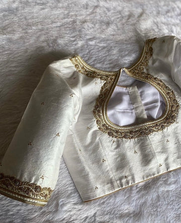 Off White Pure Silk Embroidery Blouse