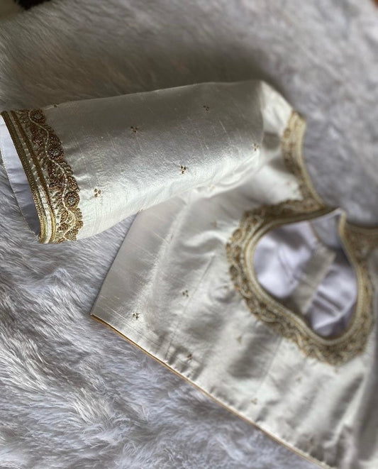 Off White Pure Silk Embroidery Blouse
