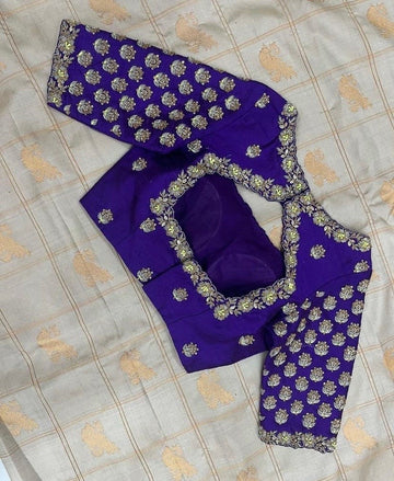 Wedding Blouse Hand Embroidered Blue Colour