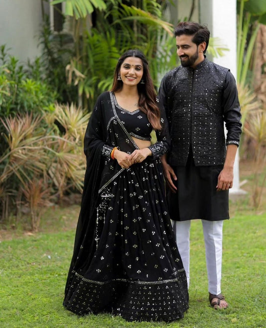 Black Georgette Heavy Thread Sequence Work Lehenga Choli