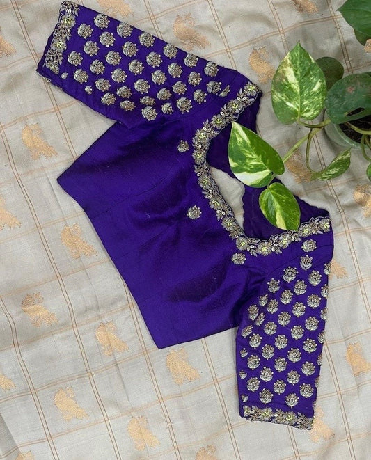 Wedding Blouse Hand Embroidered Blue Colour