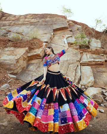 Multi Color Cotton Mirror Work Navratri Lehenga Choli