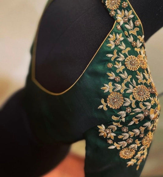 Green Ready Made Blouse Embroidery