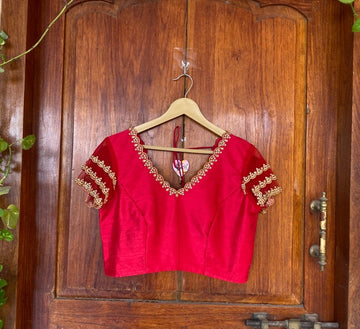 Red Ruffle Sleeve Hand Embroidered Blouse