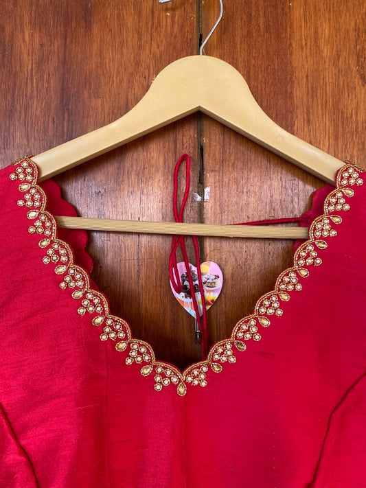 Red Ruffle Sleeve Hand Embroidered Blouse