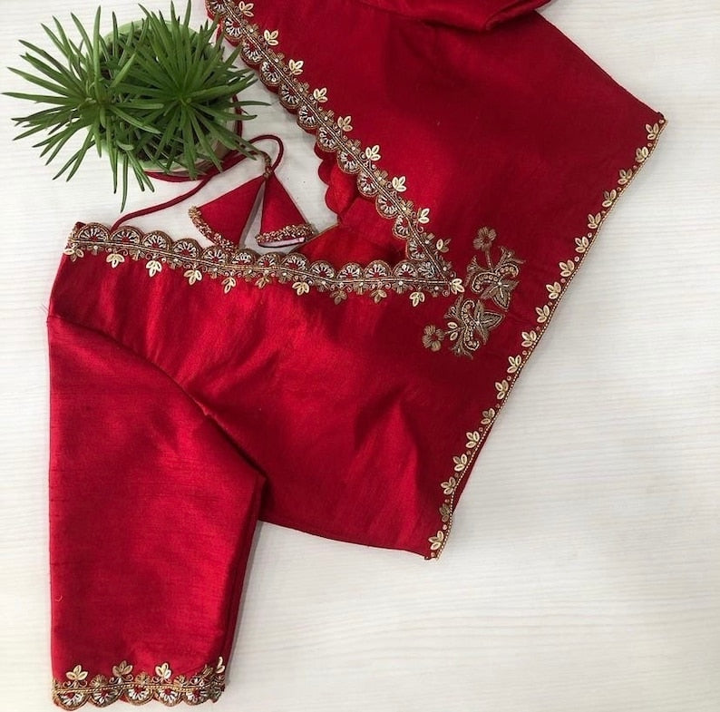 Pure Silk Red Hand Embroidery Blouse