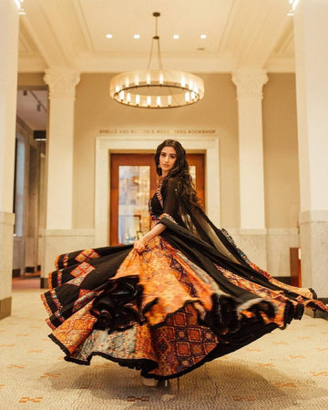Black Color Traditional Wear Navratri Designer Digital Printed & Cotton Lehenga
