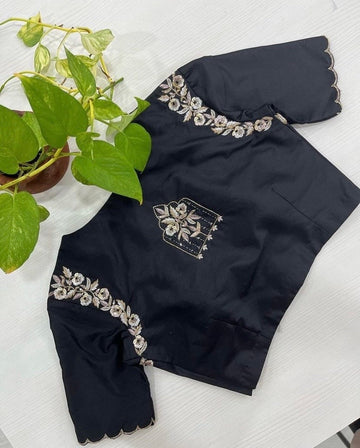 Black Hand Embroidered Modern Blouse