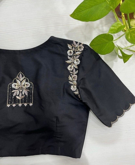Black Hand Embroidered Modern Blouse