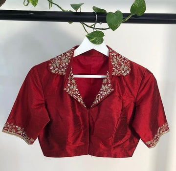 Pure Silk Red Hand Embroidery Blouse