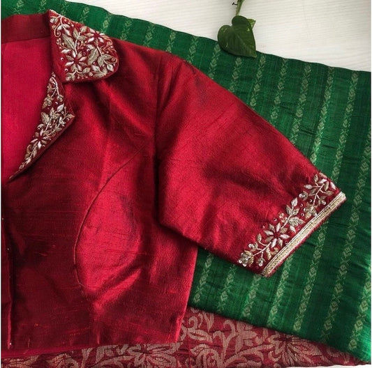 Pure Silk Red Hand Embroidery Blouse