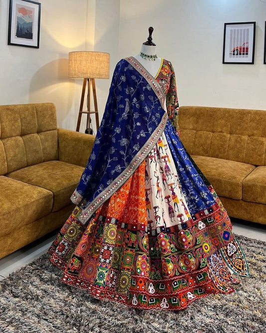 Crafted in Heavy Butter Silk with Digital Print and Adorned with Real Mirror Work Lehenga Choli