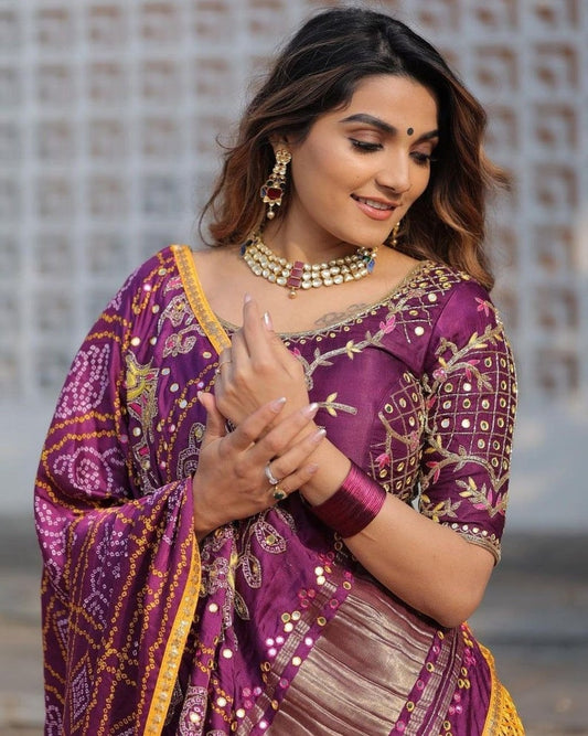 Heavy Hand Printed Bright Mor Peach Color Soft Silk Ruffle Lehenga