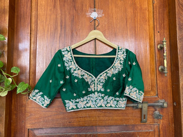 Pure Silk Green Hand Embroidery Blouse