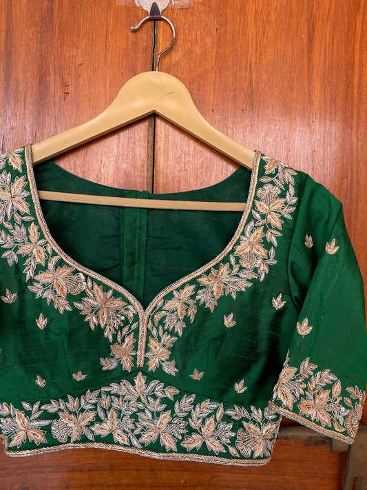 Pure Silk Green Hand Embroidery Blouse