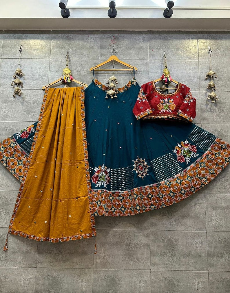 Machine Blue Meadow Lehenga Cholli Embroidery Work
