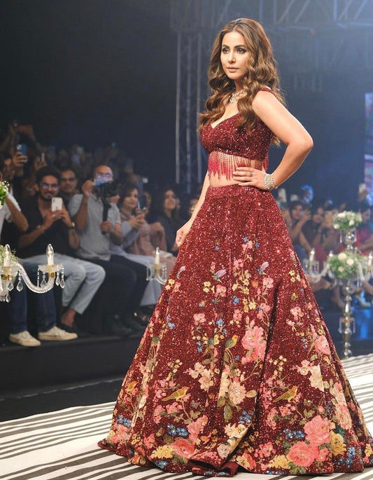 Buy Heena Khan Style Red Color Sequence Embroidery work Lehenga Choli