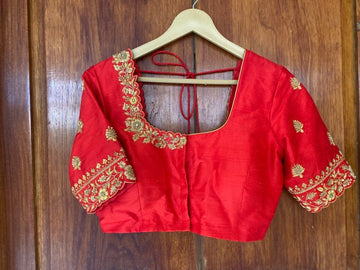 Pure Silk Red Hand Embroidery Blouse