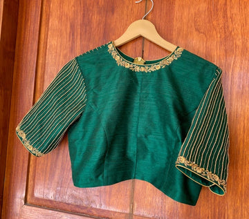 Pure Silk Green Hand Embroidery Blouse