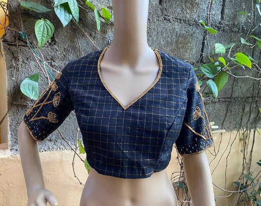 Black Ready Made Blouse Zardosi