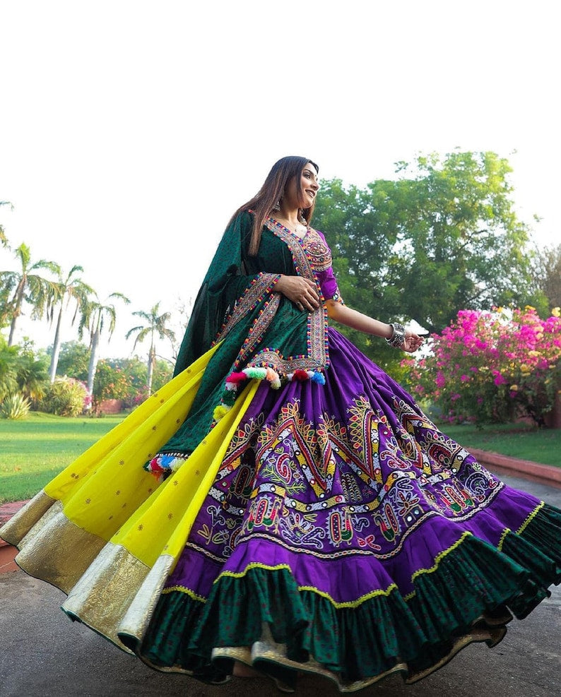 Glamorous Heavy Flair Lehenga Choli Set, Fancy Digital Prints & Real Mirror Work