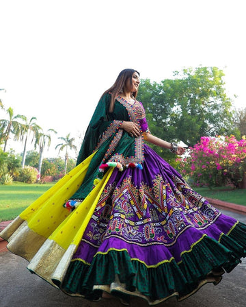 Glamorous Heavy Flair Lehenga Choli Set, Fancy Digital Prints & Real Mirror Work