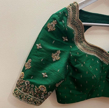 Green Zardosi and Embroidered Blouse