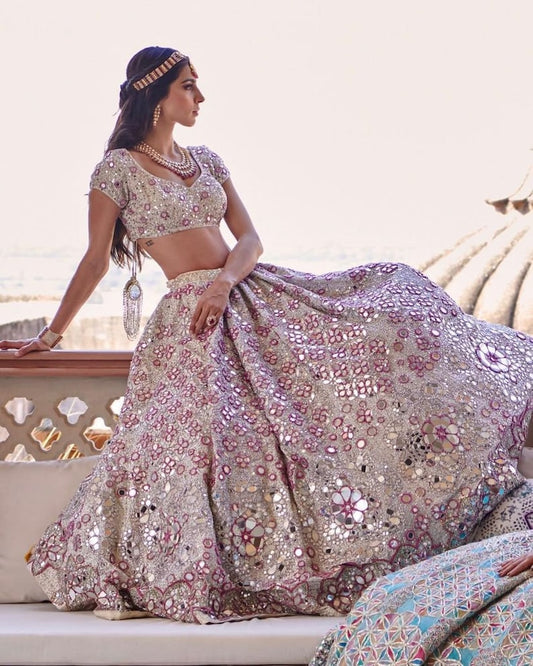 Silk Foil Mirror Embroidered Sequins Work Lehenga