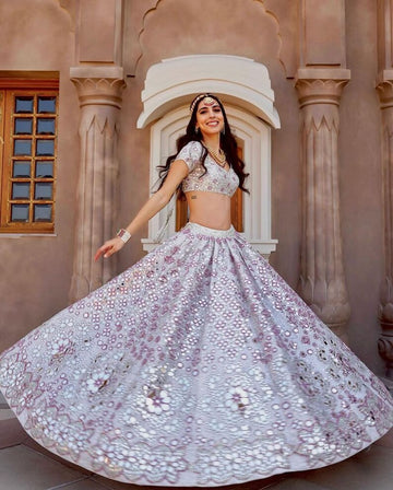 Silk Foil Mirror Embroidered Sequins Work Lehenga