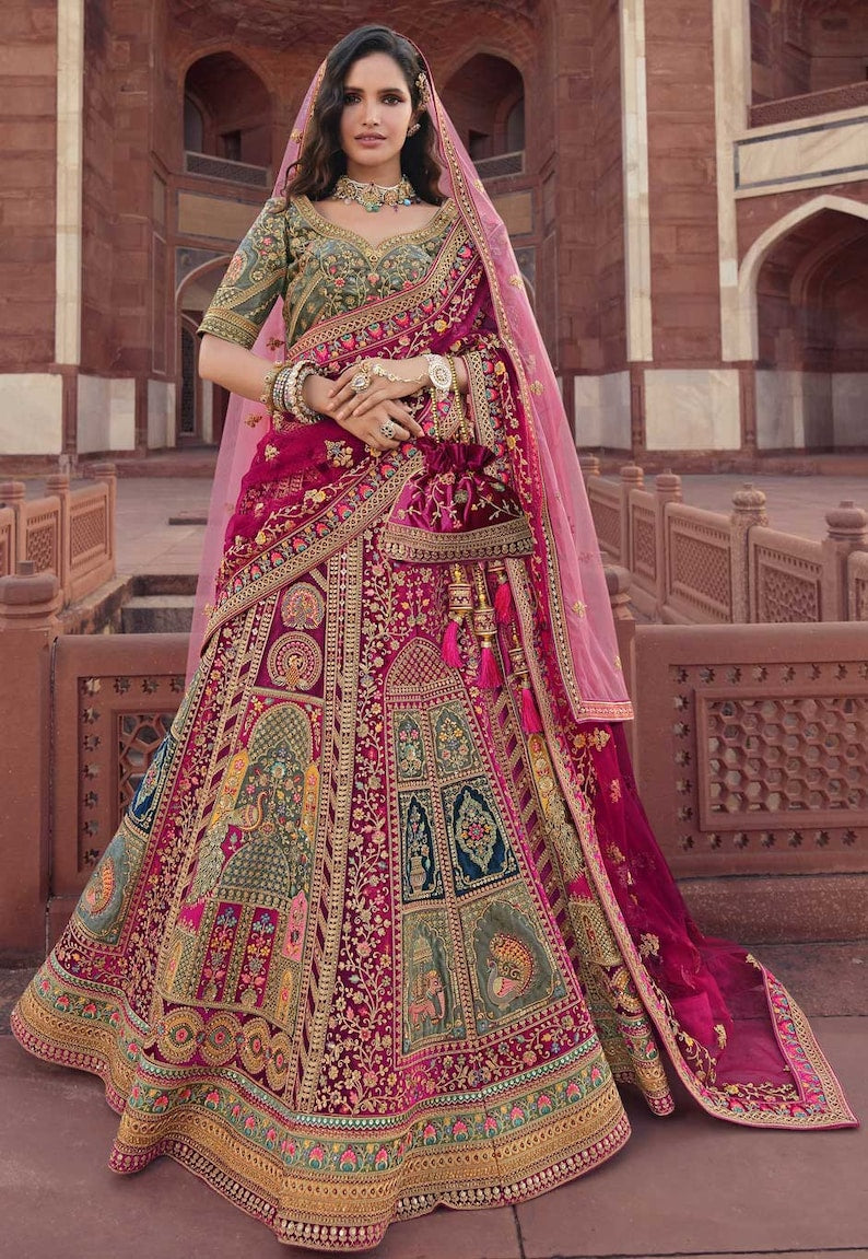 Wedding Pink & Green Traditional Bridal Lehenga