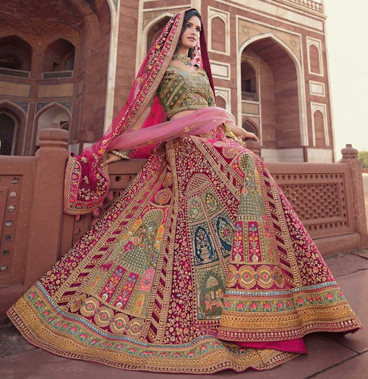 Wedding Pink & Green Traditional Bridal Lehenga