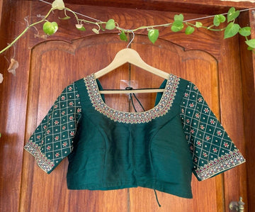 Dark Green Ready Made Blouse Zardosi