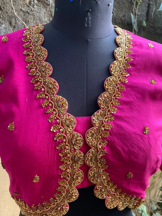 Pure Silk Pink Hand Embroidery Blouse