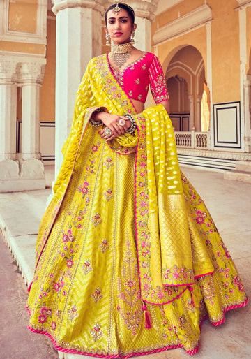Mustard Color Silk Embroidered Lehenga