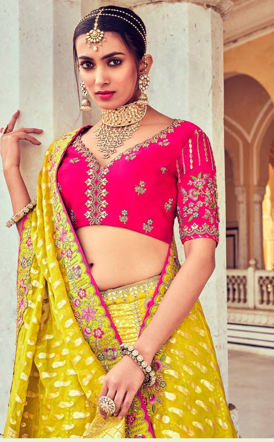 Mustard Color Silk Embroidered Lehenga