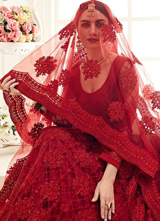 Embroidered Semi Stitched Lehenga Choli  (Red)