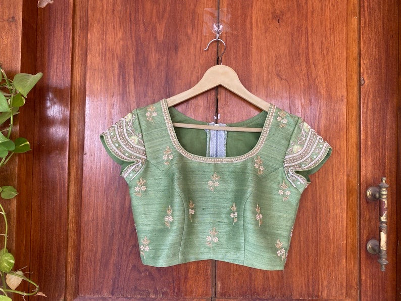 Pista Green Embroidery Blouse Zardosi