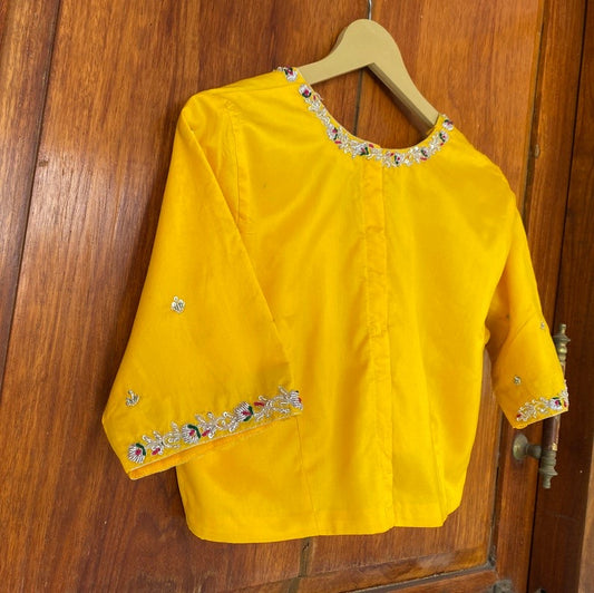 Yellow silk hand embroidery blouse