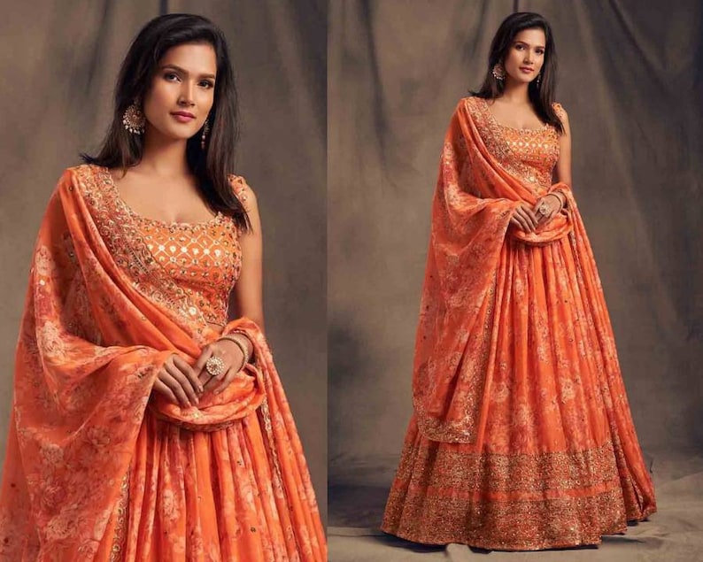 Floral Print Flared Lehenga Choli Set