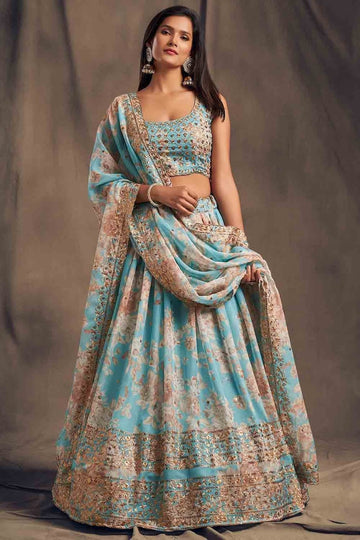 Floral Print Flared Lehenga Choli Set