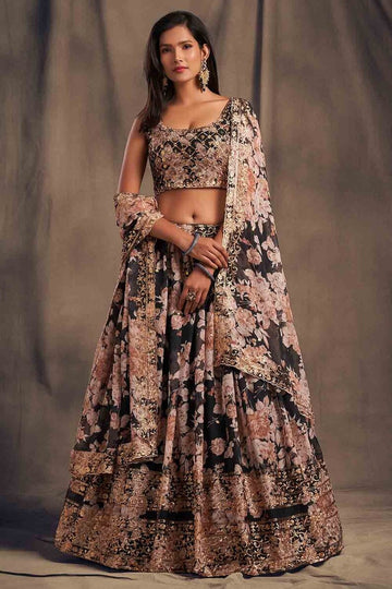 Floral Print Flared Lehenga Choli Set
