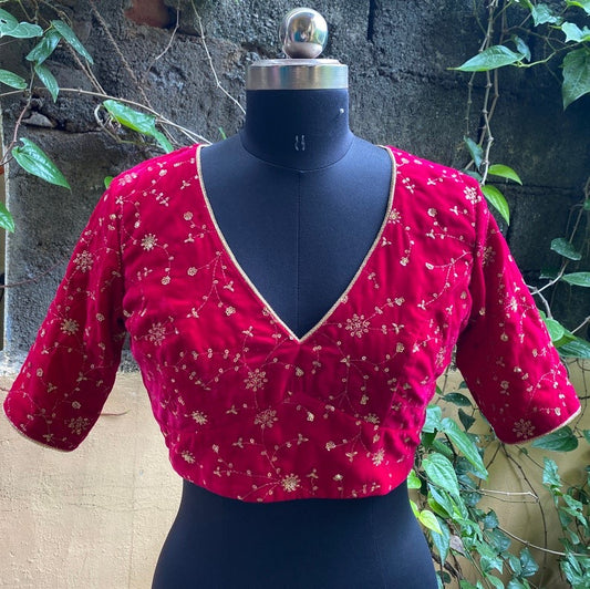 Pink Velvet Embroidery Blouse