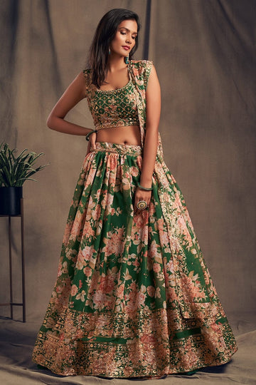 Floral Print Flared Lehenga Choli Set