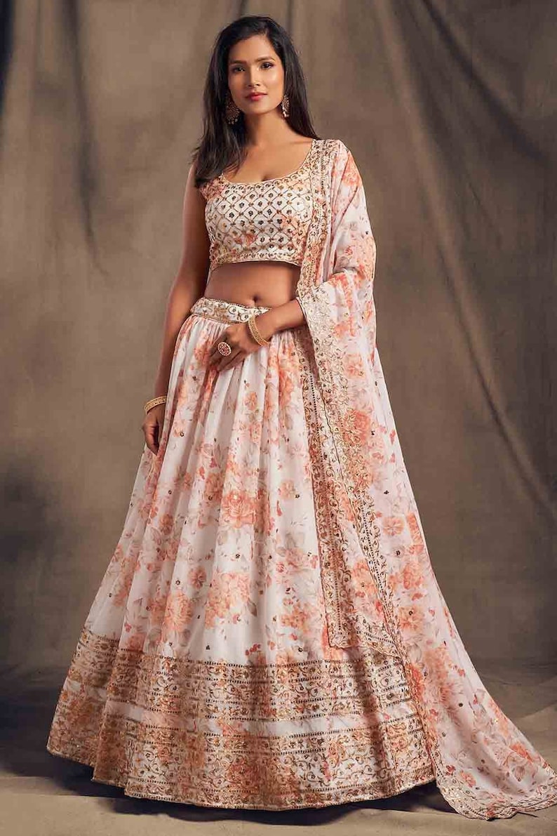 Floral Print Flared Lehenga Choli Set