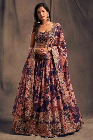 Floral Print Flared Lehenga Choli Set